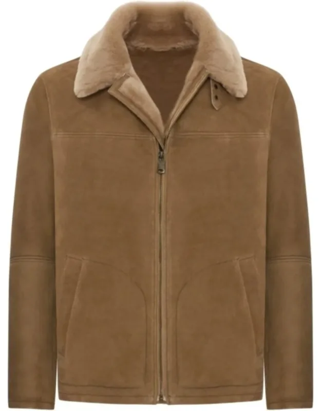 Shearling Jacket With Plush Collar And Suede Finish