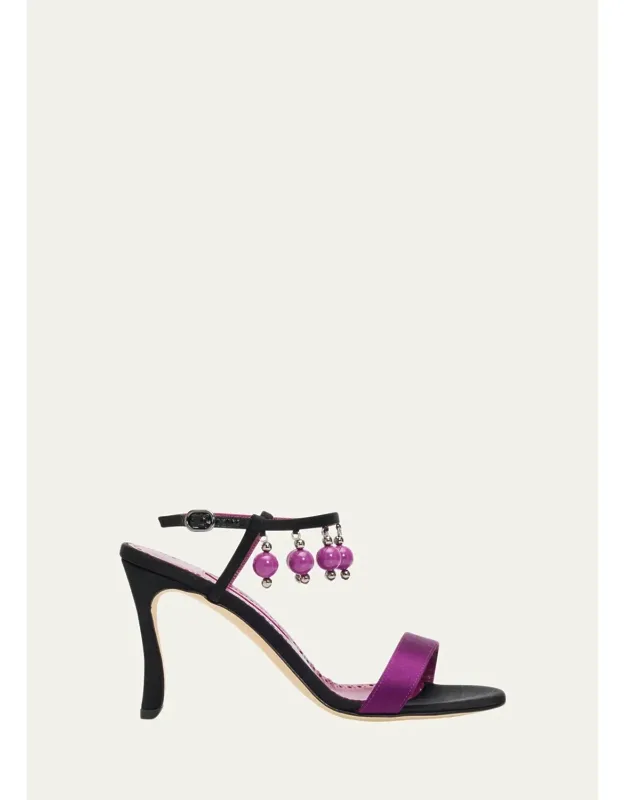 90mm Beaded Satin Sandals