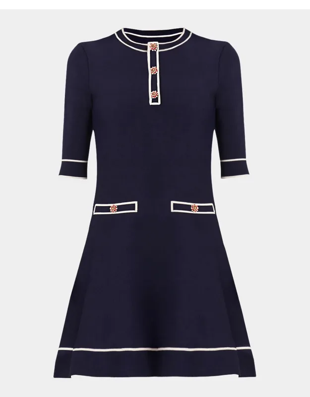 Contrast-trim Knit Mini Dress