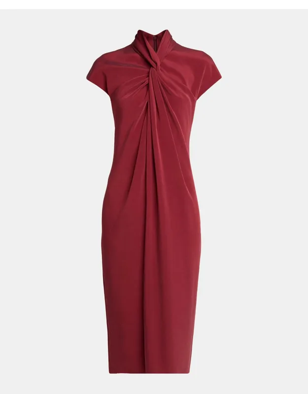 Draped Twisted-collar Midi Dress