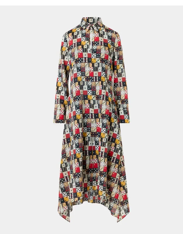 Dice-print Wool Shirtdress