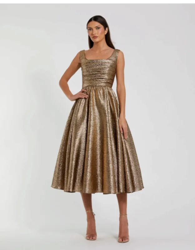 Square Neck Sleeveless Metallic Midi Dress