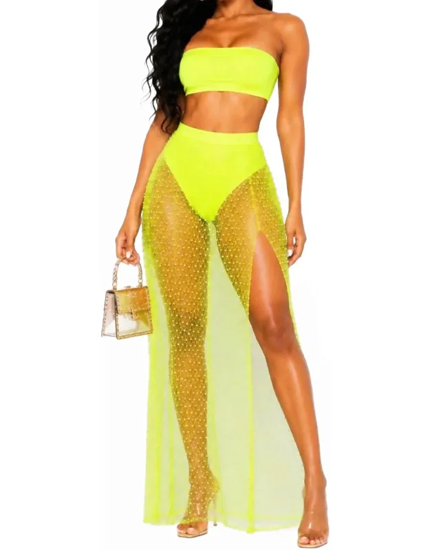 Vacation Vibes High Waist Mesh Pearl Maxi Skirt