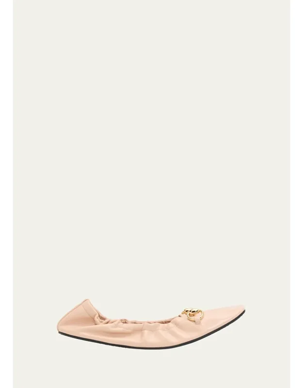Prima Leather Ballerina Flats With Golden Horsebit Hardware