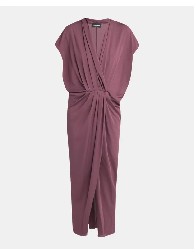 Surplice-neck Cap-sleeve Column Dress