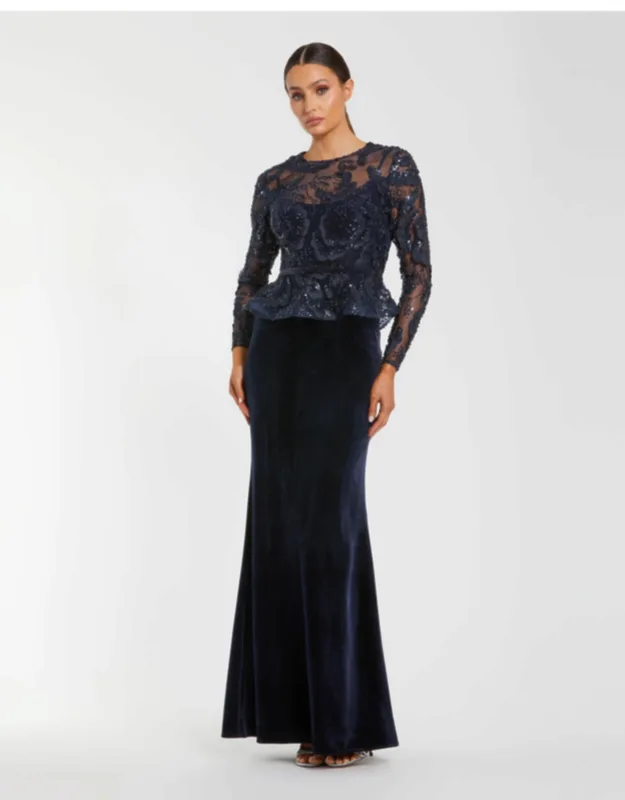 Embellished Peplum Gown With Velvet Skirt