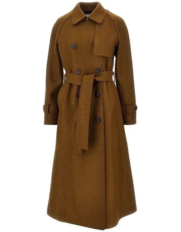 Pressed Wool Long Trench Coat