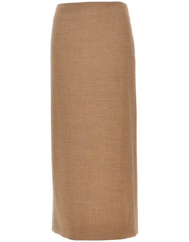 Stretch Wool Midi Skirt