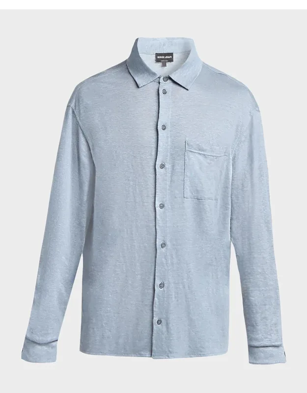Jersey Linen Button-down Shirt