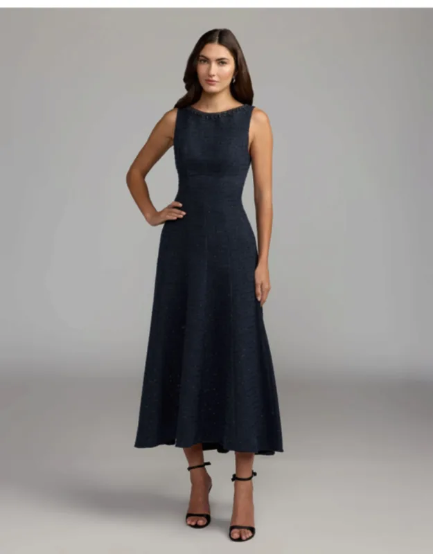 Sleeveless A-line Boucle Midi Dress