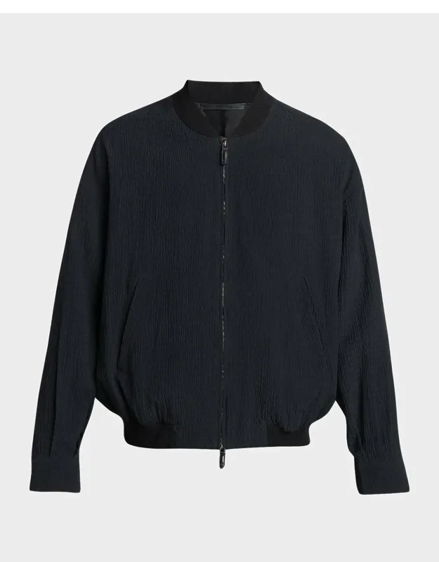 Seersucker Full-zip Bomber Jacket