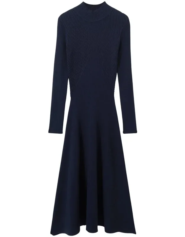 Hannah-plain Fluted Knitted Midi Dress