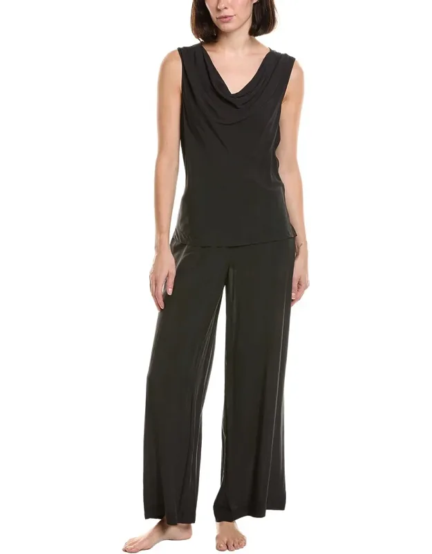 2pc Sleek Cowl Silk-blend Pajama Set