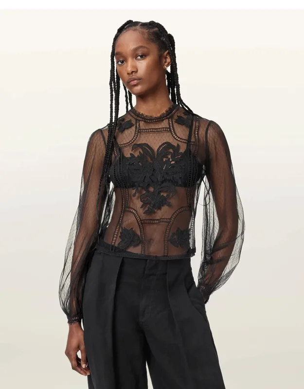 Cesca Sheer Embroidered Top