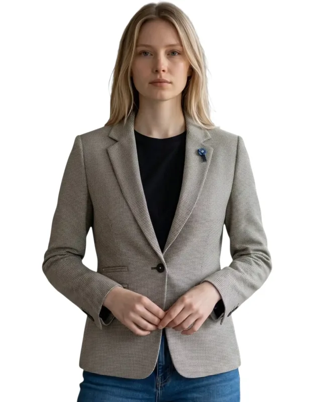 Tweed Tailored Fit Blazer Wool Blend Formal Jacket