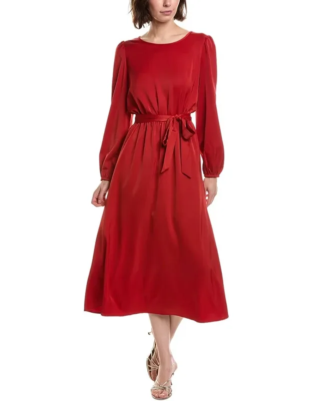 Sleeve Keyhole Back Belted Midi Dress