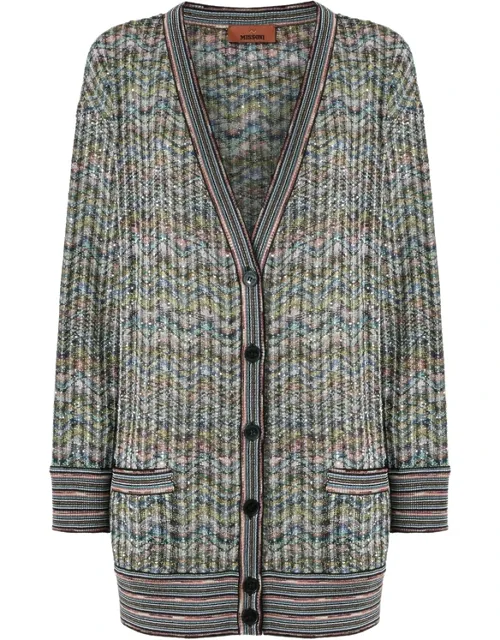 Sequin-embellished Zigzag-pattern Cardigan
