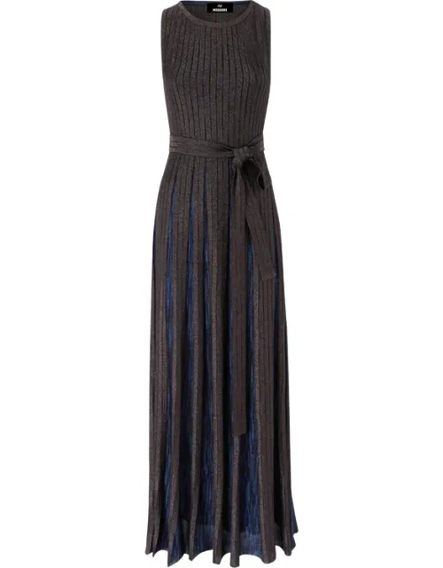 Metallic-thread Belted Maxi Dress