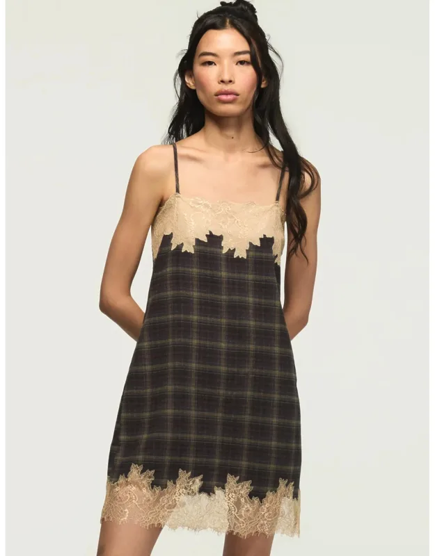 Plaid Lace Trimmed Mini Dress