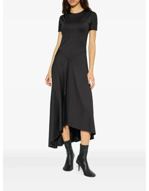 Fluid Drape Asymmetric-hem Midi Dress