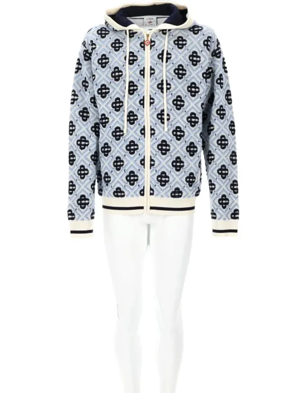 Monogram Diamond Pattern Wool Zip-up Hoodie