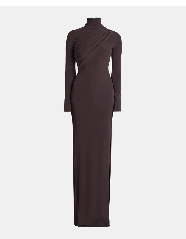 Turtleneck Twisted Jersey Long-sleeve Gown
