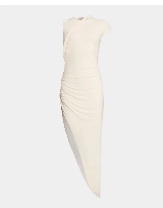 Draped High-low Knit Combo Midi Dress