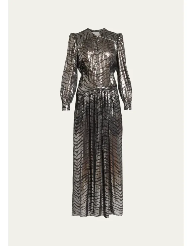 Metallic Tiger-print Long-sleeve Maxi Dress