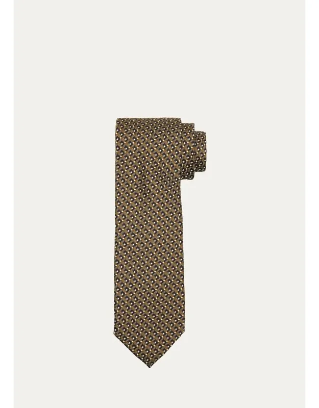 Check Square Dot Silk Tie