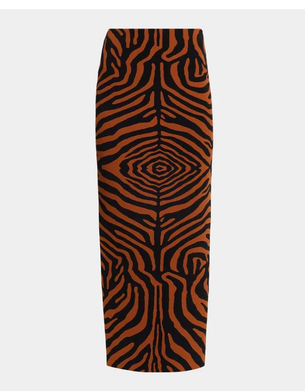 Knit Tiger Striped Maxi Pencil Skirt