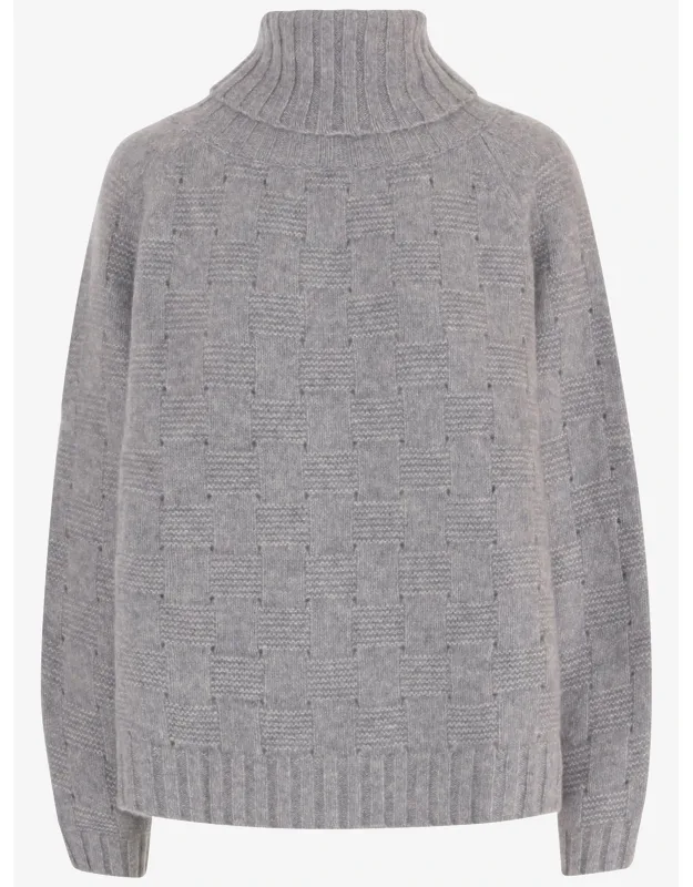 Geometric Pattern Cashmere Silk Turtleneck Sweater
