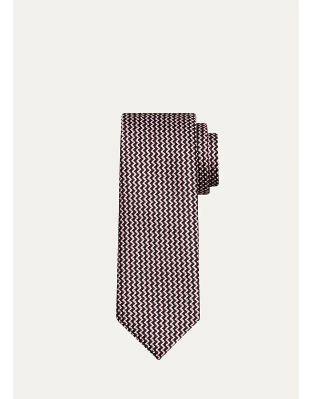Contrast Zigzag Silk Tie