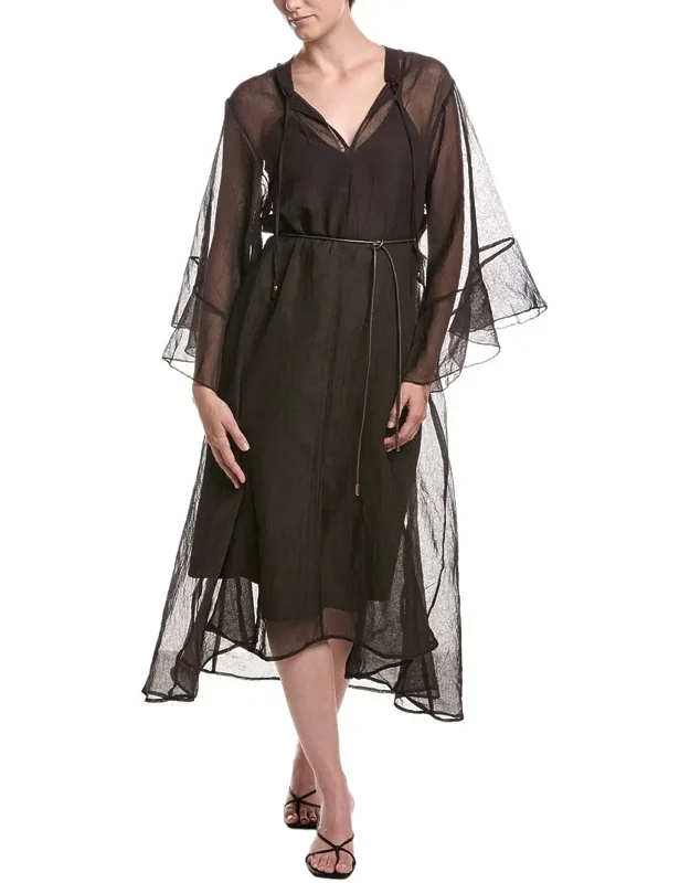 Midi Dress With Gold-tone Bead Accents And Self-tie Front