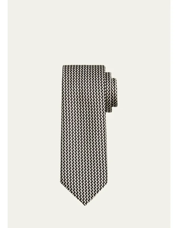 Contrast Zigzag Silk Tie