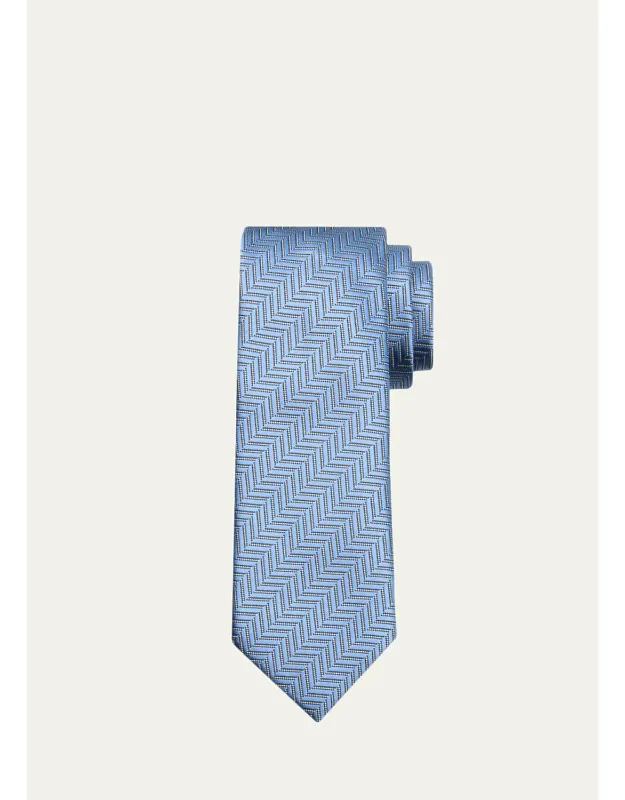 Contrast Herringbone Silk Tie