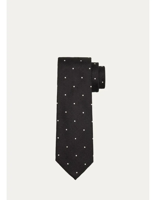 Polka Dot Herringbone Silk Tie