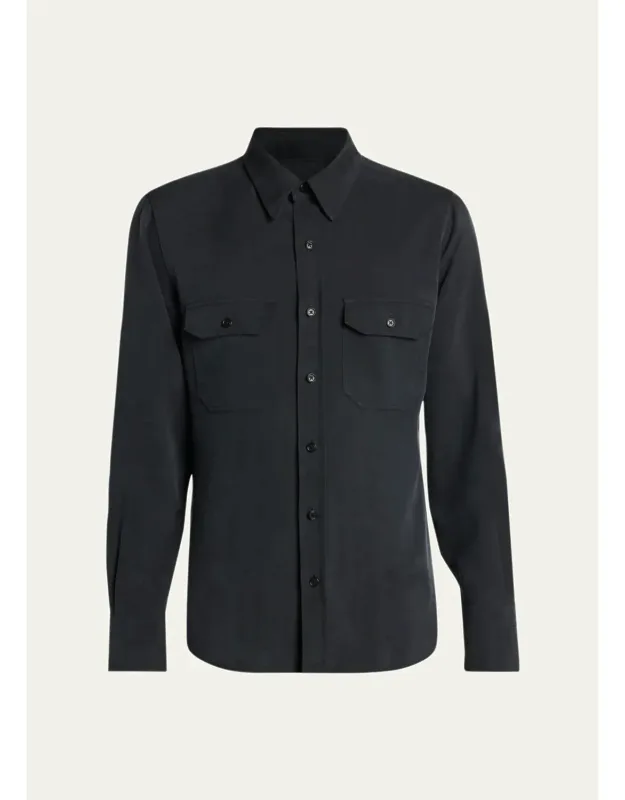 Silk Twill Flap Pocket Button-down Shirt