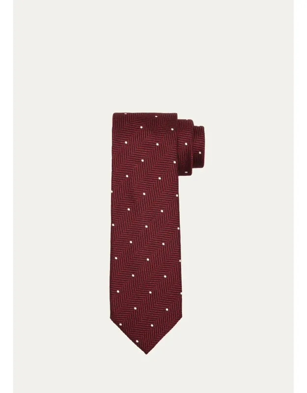 Polka Dot Herringbone Silk Tie