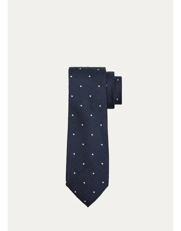 Polka Dot Herringbone Silk Tie