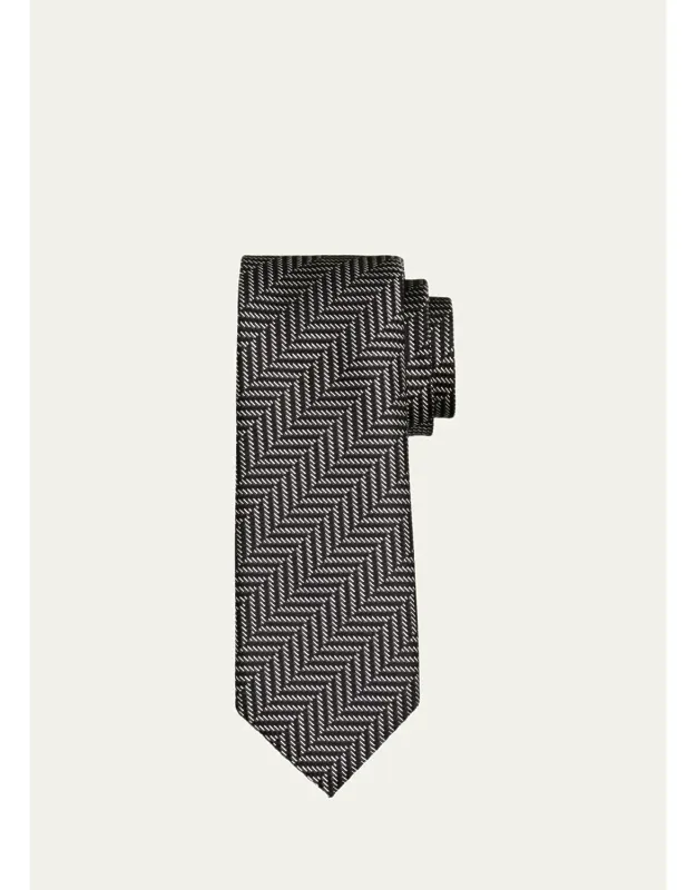 Contrast Herringbone Silk Tie