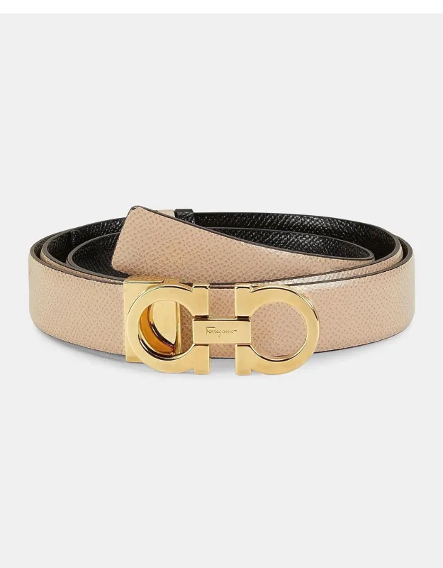Gancini-buckle Reversible Leather Belt With Silvertone Hardware And Embossed Leather
