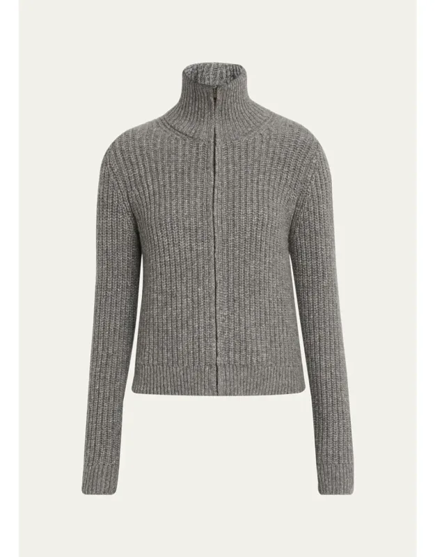 Funnel-neck Wool-blend Knit Cardigan