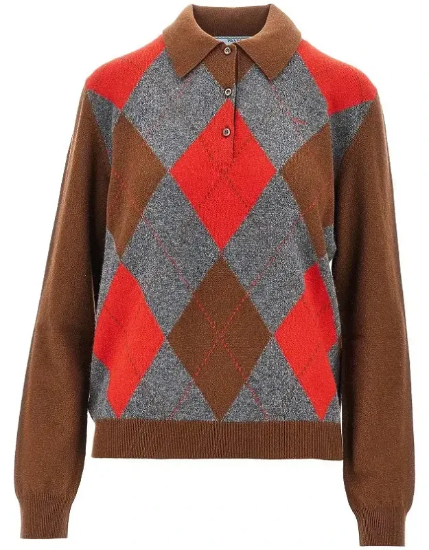 Cashmere Lozenge Polo Sweater