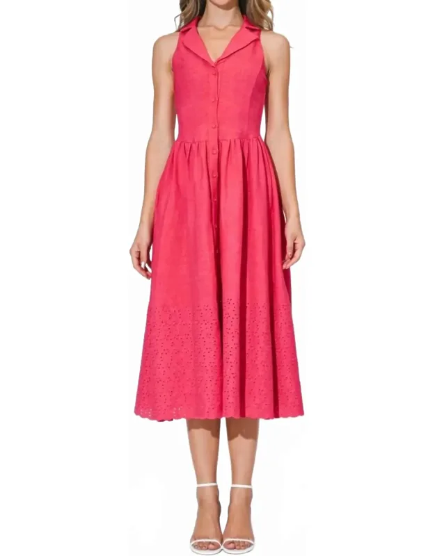 Embroidered Halter Midi Dress
