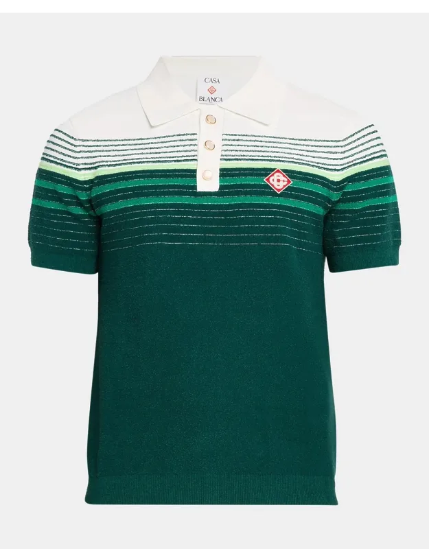 Cotton Blend Stripe Knit Polo Shirt