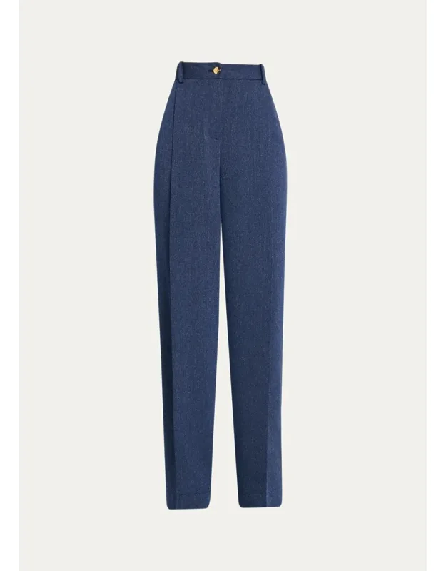 Wool Drill Tailored Wide-leg Trousers