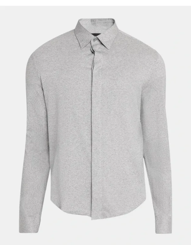 Cotton Chevron Covered-placket Shirt