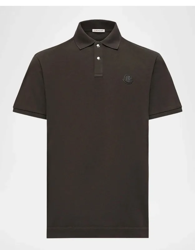 Leather Logo Patch Cotton Pique Polo Shirt