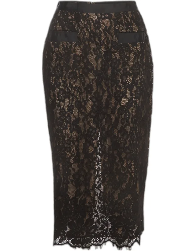 Floral Lace High Waist Midi Skirt