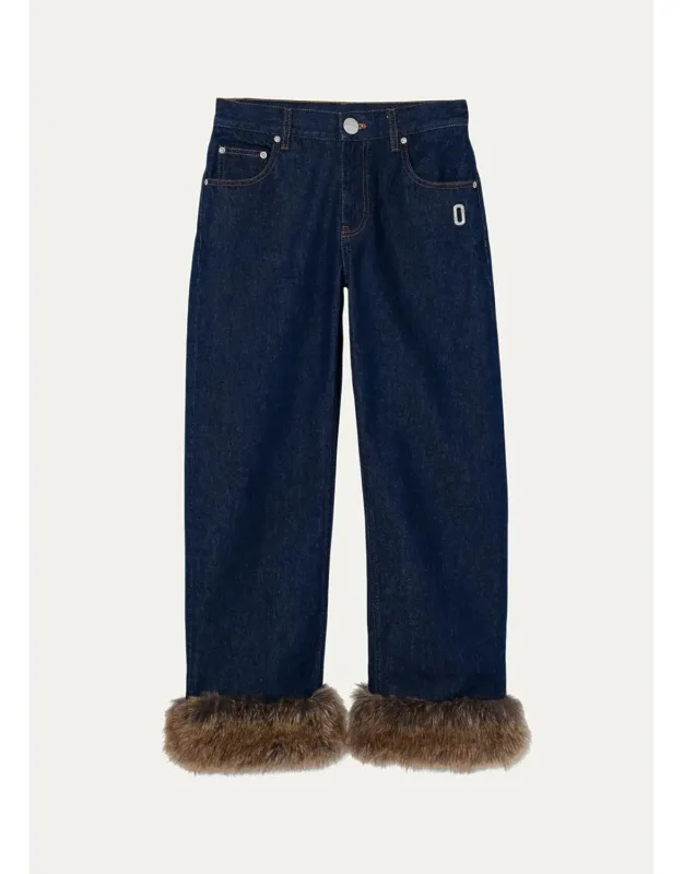 Faux-fur-trimmed Crop Jeans